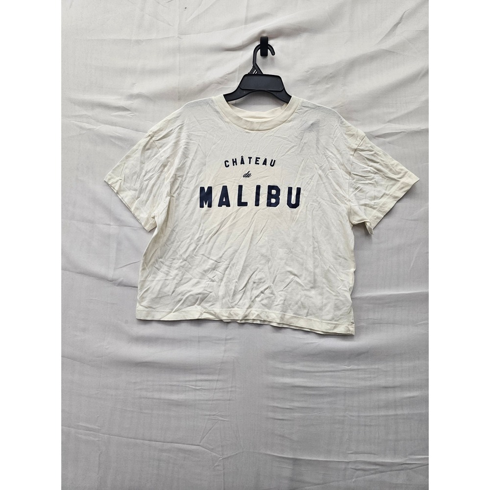 Universal Thread Womens Chateau du Malibu Cropped Graphic Tee Cream Size Medium